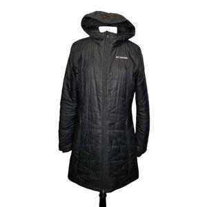 Columbia Omniheat Black Hooded Long Jacket Quilted Puffer Coat Size Large